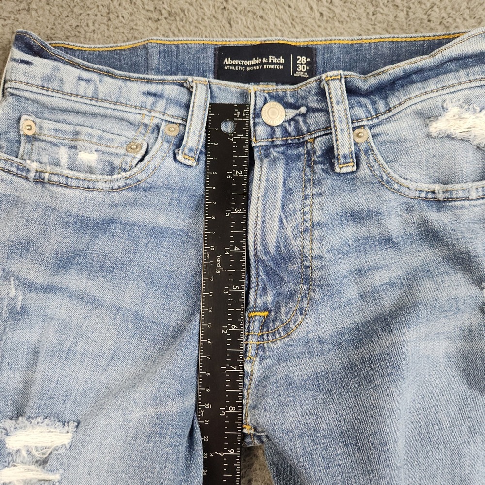 Abercrombie & Fitch Athletic Skinny Jeans Mens 28x30 Light Wash Mid Rise Stretch - Picture 4 of 11